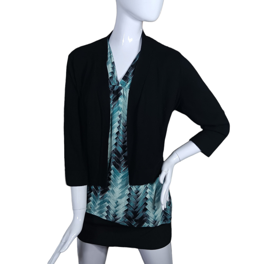 Premise Studio Cardigan Lace Like Back 3/4 Sleeve Size 1X Black
